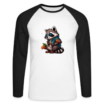 Raccoon / Animal / Zoo / Wild / Cute / Predator - Unisex Long Sleeve Baseball T-Shirt - white/black - Front - Nik (191cm)