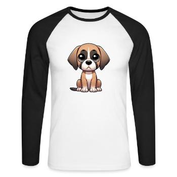 Illustration numérique de mignon dogue allemand - T-shirt baseball manches longues Homme - blanc/noir - Devant - Nik (191cm)