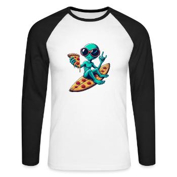 Alien alien surfer surfing pizza - Unisex Long Sleeve Baseball T-Shirt - white/black - Front - Nik (191cm)