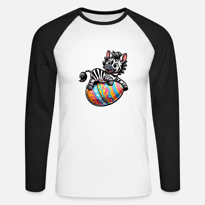 Ostern Zebra Osterei Comic - Unisex Baseballshirt langarm - Weiß/Schwarz