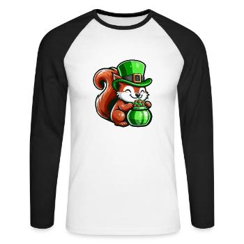 Conception de bande dessinée écureuil mignon de la Saint-Patrick - T-shirt baseball manches longues Homme - blanc/noir - Devant - Nik (191cm)