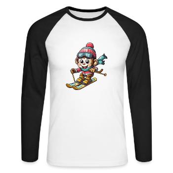 Monkey Chimpanzee Skier Winter Vacation Design - Unisex Long Sleeve Baseball T-Shirt - white/black - Front - Nik (191cm)