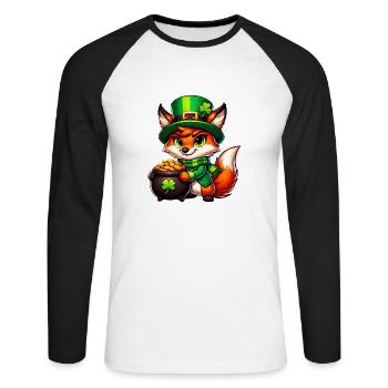 St. Patrick's Day Fox in Gold - Unisex Long Sleeve Baseball T-Shirt - white/black - Front - Nik (191cm)