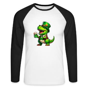 Chemise de fête amusante T-Rex Beer de la Saint-Patrick - T-shirt baseball manches longues Homme - blanc/noir - Devant - Nik (191cm)