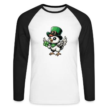 Festin de poulet et de poussin de la Saint-Patrick - T-shirt baseball manches longues Homme - blanc/noir - Devant - Nik (191cm)