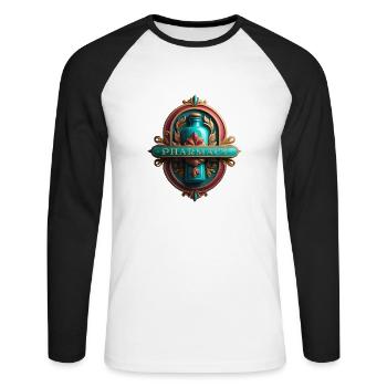 Old Pharmacy - Unisex Baseballshirt langarm - Weiß/Schwarz - Vorne - Nik (191cm)