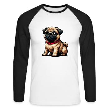 Geometrische Mopsdesign Hund Polygon Kunst - Unisex Baseballshirt langarm - Weiß/Schwarz - Vorne - Nik (191cm)
