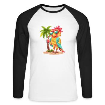 Perroquet d’été plage bande dessinée - T-shirt baseball manches longues Homme - blanc/noir - Devant - Nik (191cm)