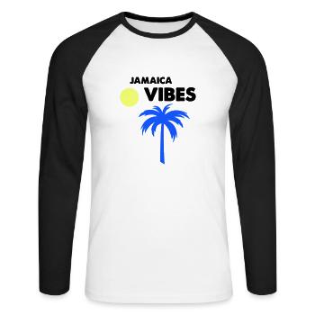 Ambiance jamaïcaine - T-shirt baseball manches longues Homme - blanc/noir - Devant - Nik (191cm)