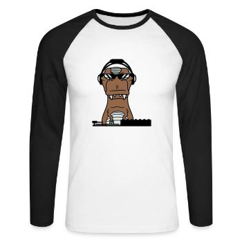Cool DJ dinosaure T-Rex mixer Musique de fête - T-shirt baseball manches longues Homme - blanc/noir - Devant - Nik (191cm)