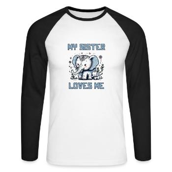 Ma sœur m’aime - Dictons de bébé - Meine Schweste - T-shirt baseball manches longues Homme - blanc/noir - Devant - Nik (191cm)