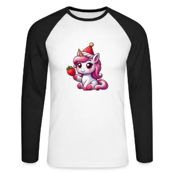 Süßes Einhorn Erdbeere Skurril Sommer Fruchtig - Unisex Baseballshirt langarm - Weiß/Schwarz - Vorne - Nik (191cm)