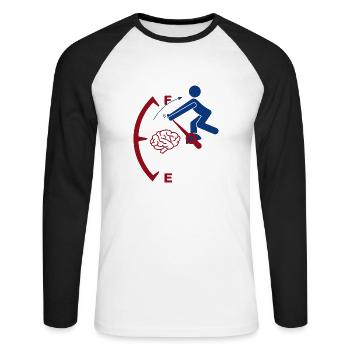 « Carburant cerveau chargé » - T-shirt baseball manches longues Homme - blanc/noir - Devant - Nik (191cm)