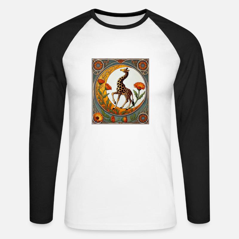 Giraffe - Unisex Baseballshirt langarm - Weiß/Schwarz