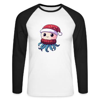 Méduse Noël - T-shirt baseball manches longues Homme - blanc/noir - Devant - Nik (191cm)