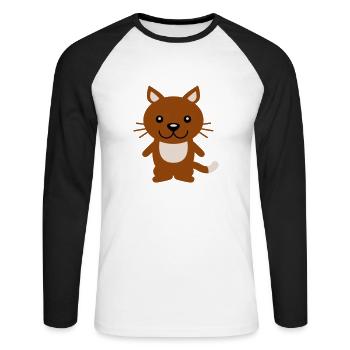 Pretty Cat Looking Happy Cheerful Smiling - Unisex Long Sleeve Baseball T-Shirt - white/black - Front - Nik (191cm)