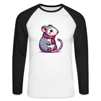 Cute mouse in a scarf - Unisex Long Sleeve Baseball T-Shirt - white/black - Front - Nik (191cm)