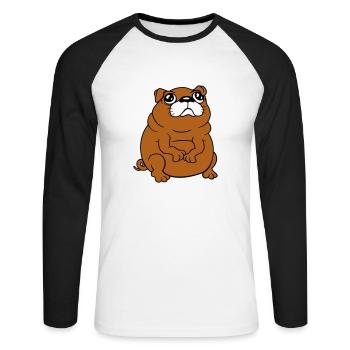 Pug dog sits small begging dick looks sad - Unisex Long Sleeve Baseball T-Shirt - white/black - Front - Nik (191cm)