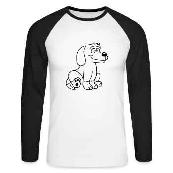 chien assis mignon petit chiot heureux animal de compagnie - T-shirt baseball manches longues Homme - blanc/noir - Devant - Nik (191cm)