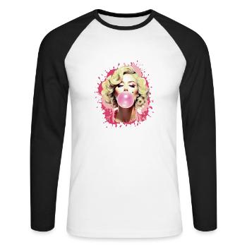Femme,Graffiti,illustration,Chewing,Bulle - T-shirt baseball manches longues Homme - blanc/noir - Devant - Nik (191cm)