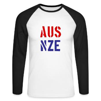 AUS - NZE - New Zealand - Australia - Neuseeland - Unisex Long Sleeve Baseball T-Shirt - white/black - Front - Nik (191cm)