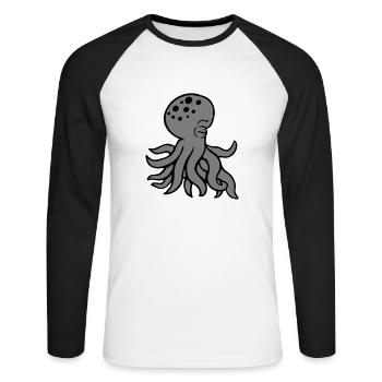 Pieuvre dort triste les yeux fermés fatigué mignon - T-shirt baseball manches longues Homme - blanc/noir - Devant - Nik (191cm)