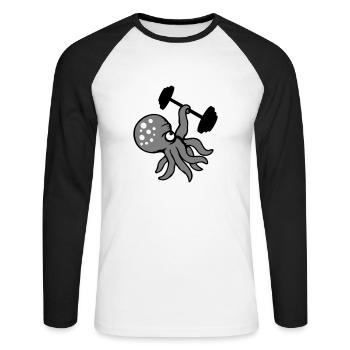 Octopus Bodybuilder Muscle Building Gym Gym - Unisex Long Sleeve Baseball T-Shirt - white/black - Front - Nik (191cm)