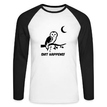 Owl Shit Happens - Unisex Long Sleeve Baseball T-Shirt - white/black - Front - Nik (191cm)
