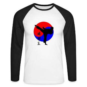 Taekwondo-Kick - Unisex Baseballshirt langarm - Weiß/Schwarz - Vorne - Nik (191cm)
