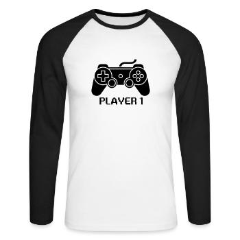 joueur 1 jeu de couple - T-shirt baseball manches longues Homme - blanc/noir - Devant - Nik (191cm)