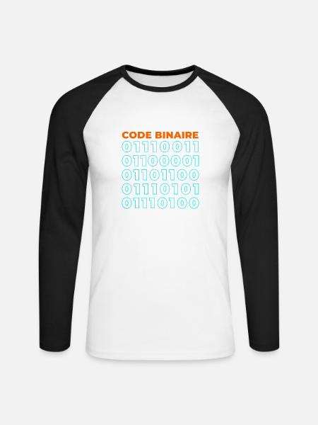 Code binaire - T-shirt baseball manches longues Homme - blanc/noir