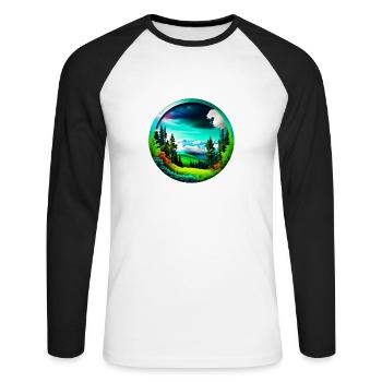 Schöne Berge Landschaft kreisrund freigestellt - Unisex Baseballshirt langarm - Weiß/Schwarz - Vorne - Nik (191cm)