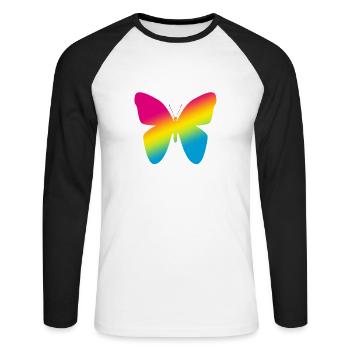 Buntes Schmetterling LGBT Logo - Unisex Baseballshirt langarm - Weiß/Schwarz - Vorne - Nik (191cm)