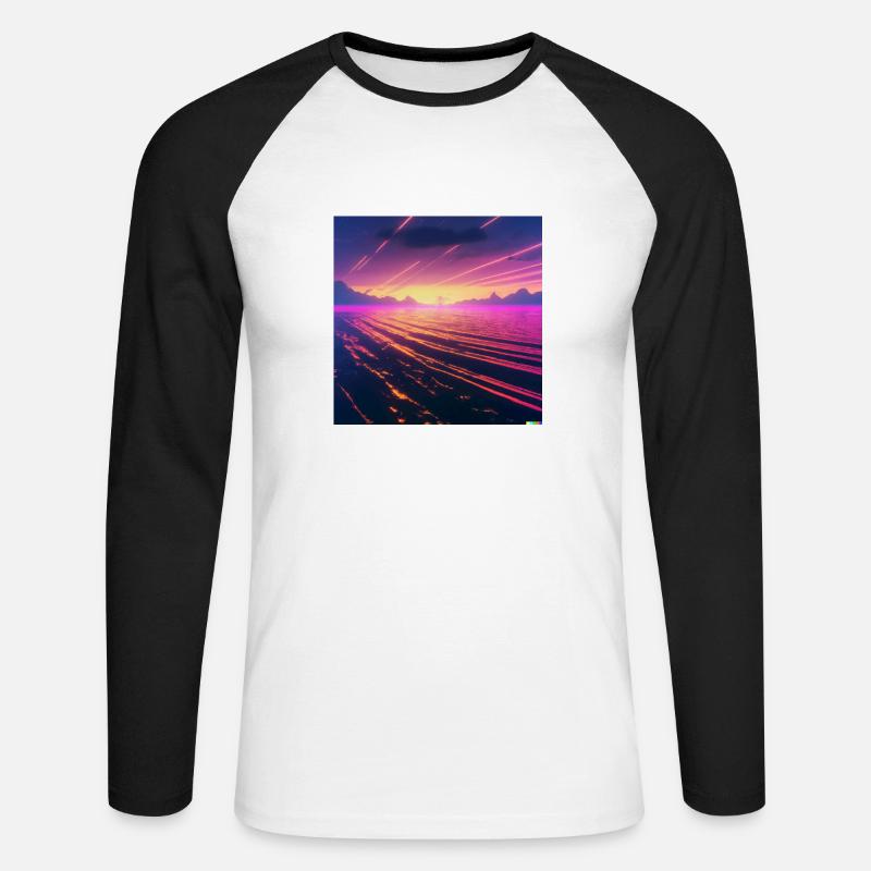 Synthwave milde Wellen im Meer - Unisex Baseballshirt langarm - Weiß/Schwarz