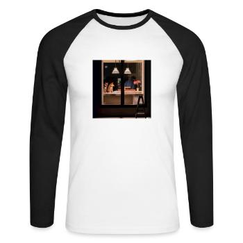 Nighthawks by edward hopper but with shiba inus - Unisex Baseballshirt langarm - Weiß/Schwarz - Vorne - Nik (191cm)