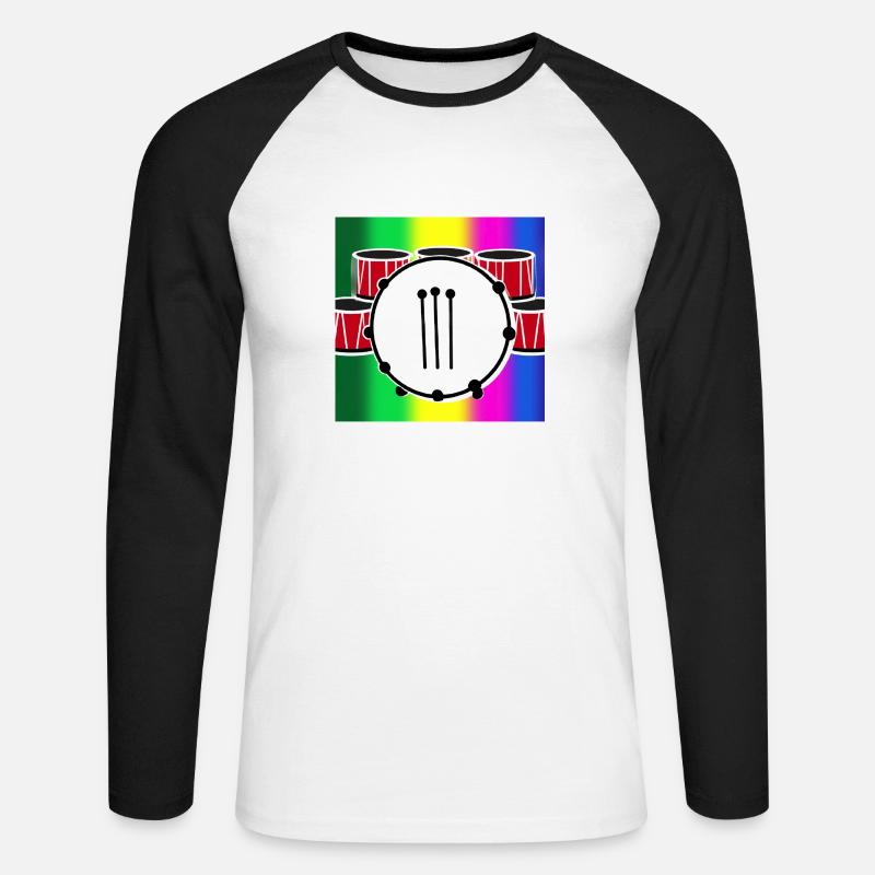 Schlagzeug vor Regenbogen - Unisex Baseballshirt langarm - Weiß/Schwarz