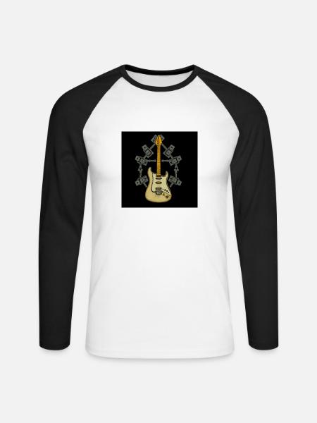 Gitarre Shirt - Unisex Baseballshirt langarm - Weiß/Schwarz