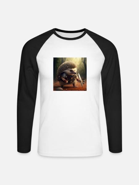 Igel Schwertkämpfer - Unisex Baseballshirt langarm - Weiß/Schwarz