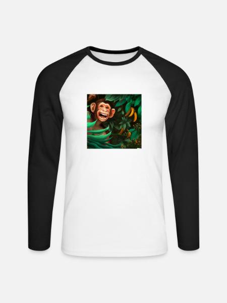 Ein lachender Affe im Urwald - Unisex Baseballshirt langarm - Weiß/Schwarz