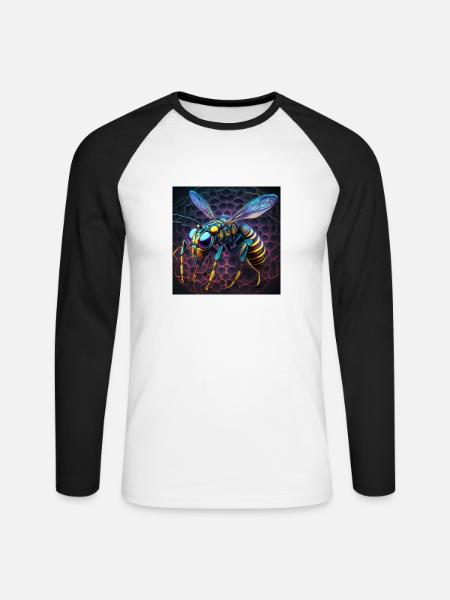 Farbige Wespe, einzigartiges Design - Unisex Baseballshirt langarm - Weiß/Schwarz