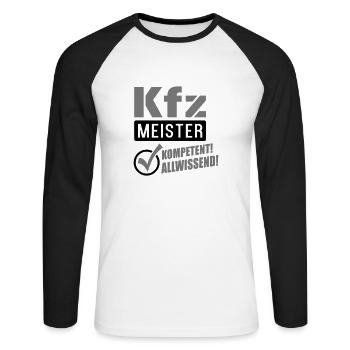 Kfz Meister Kompetenz (Schriftzug) - Unisex Baseballshirt langarm - Weiß/Schwarz - Vorne - Nik (191cm)