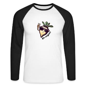 Mignon navet végétalien. Paix! - T-shirt baseball manches longues Homme - blanc/noir - Devant - Nik (191cm)