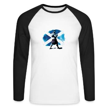 Schottland Flagge Highlander im Schottenrock - Unisex Baseballshirt langarm - Weiß/Schwarz - Vorne - Nik (191cm)