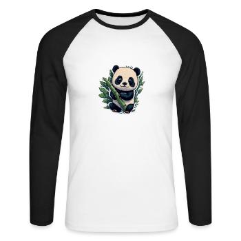 Cute Panda with Bamboo - Unisex Baseballshirt langarm - Weiß/Schwarz - Vorne - Nik (191cm)