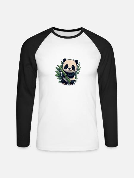 Cute Panda with Bamboo - Unisex Baseballshirt langarm - Weiß/Schwarz