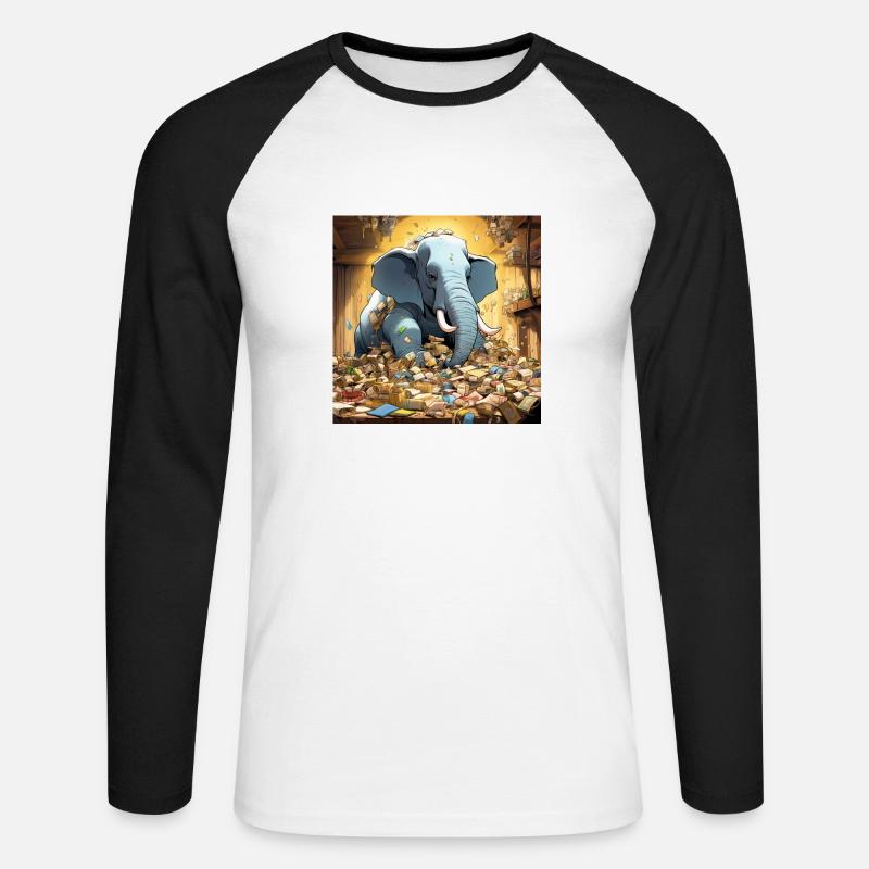 Comic style Elephant - Unisex Baseballshirt langarm - Weiß/Schwarz