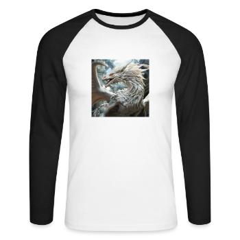 Weißer Drache - Unisex Baseballshirt langarm - Weiß/Schwarz - Vorne - Nik (191cm)
