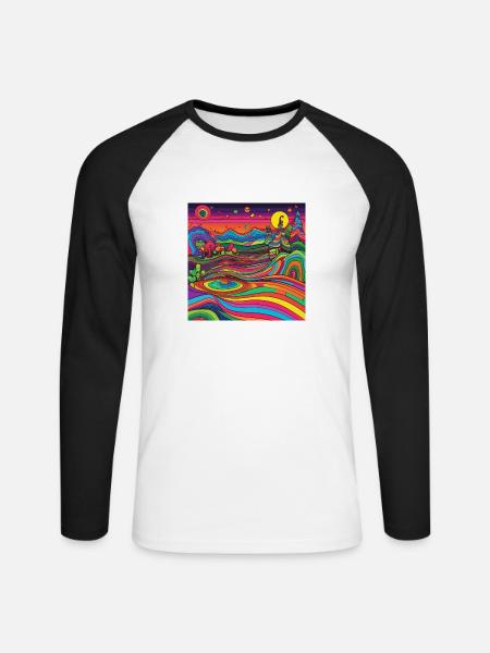 Trippy Landschaft - Unisex Baseballshirt langarm - Weiß/Schwarz
