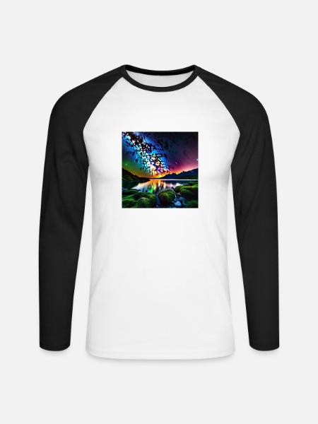 psychedelisches trippy Milchstraßen-Design - Unisex Baseballshirt langarm - Weiß/Schwarz