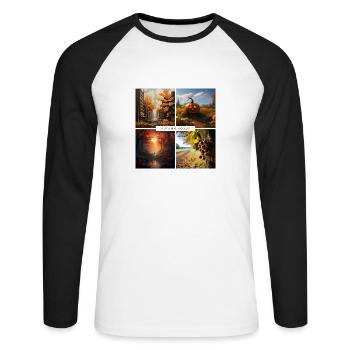 Herbst, Kürbis, Laub, bunt, T-Shirt - Unisex Baseballshirt langarm - Weiß/Schwarz - Vorne - Nik (191cm)